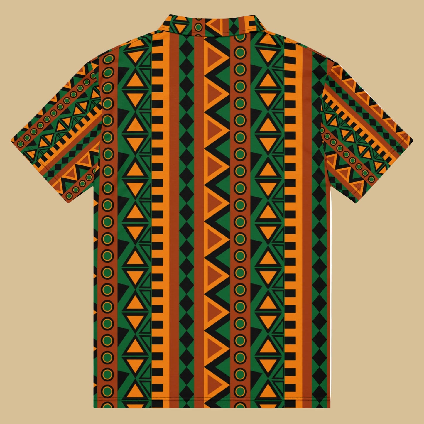 Short-sleeve shirt with a geometric pattern on a beige background