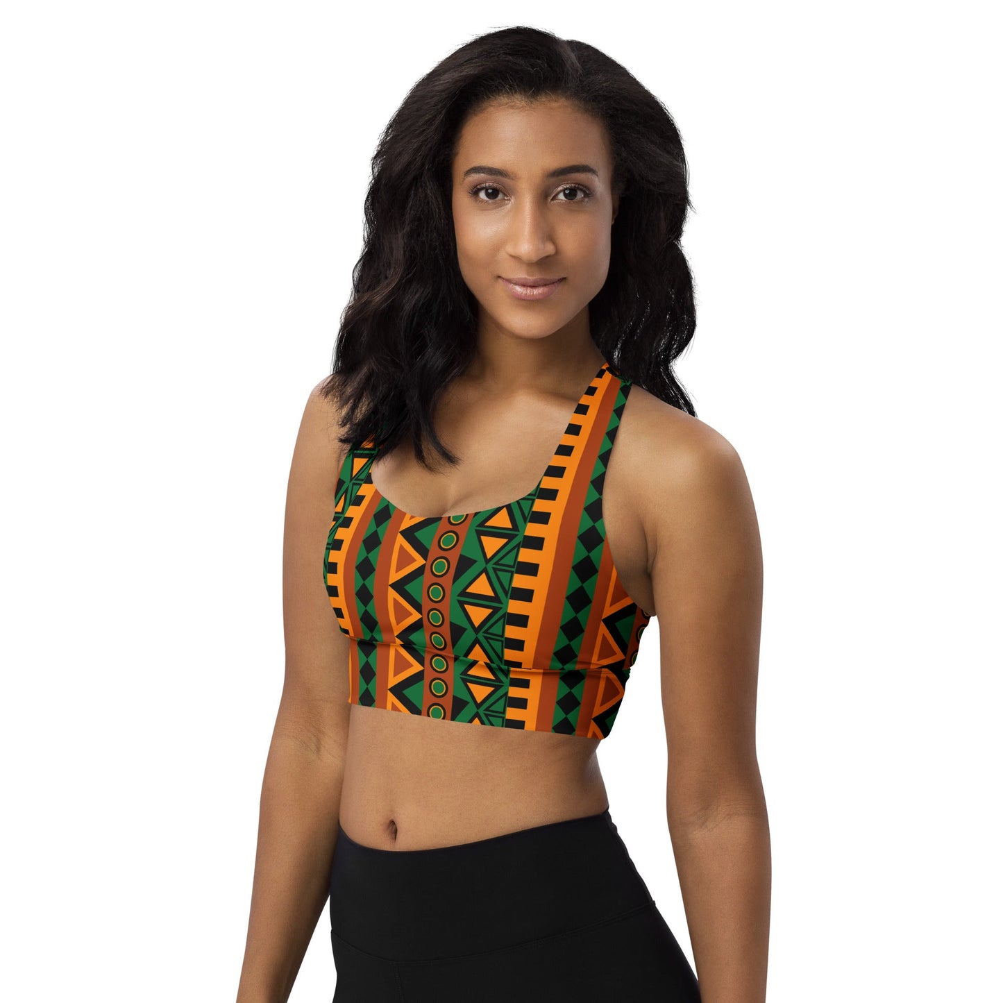 Mzansi Recycled Longline Sports Bra studio product view