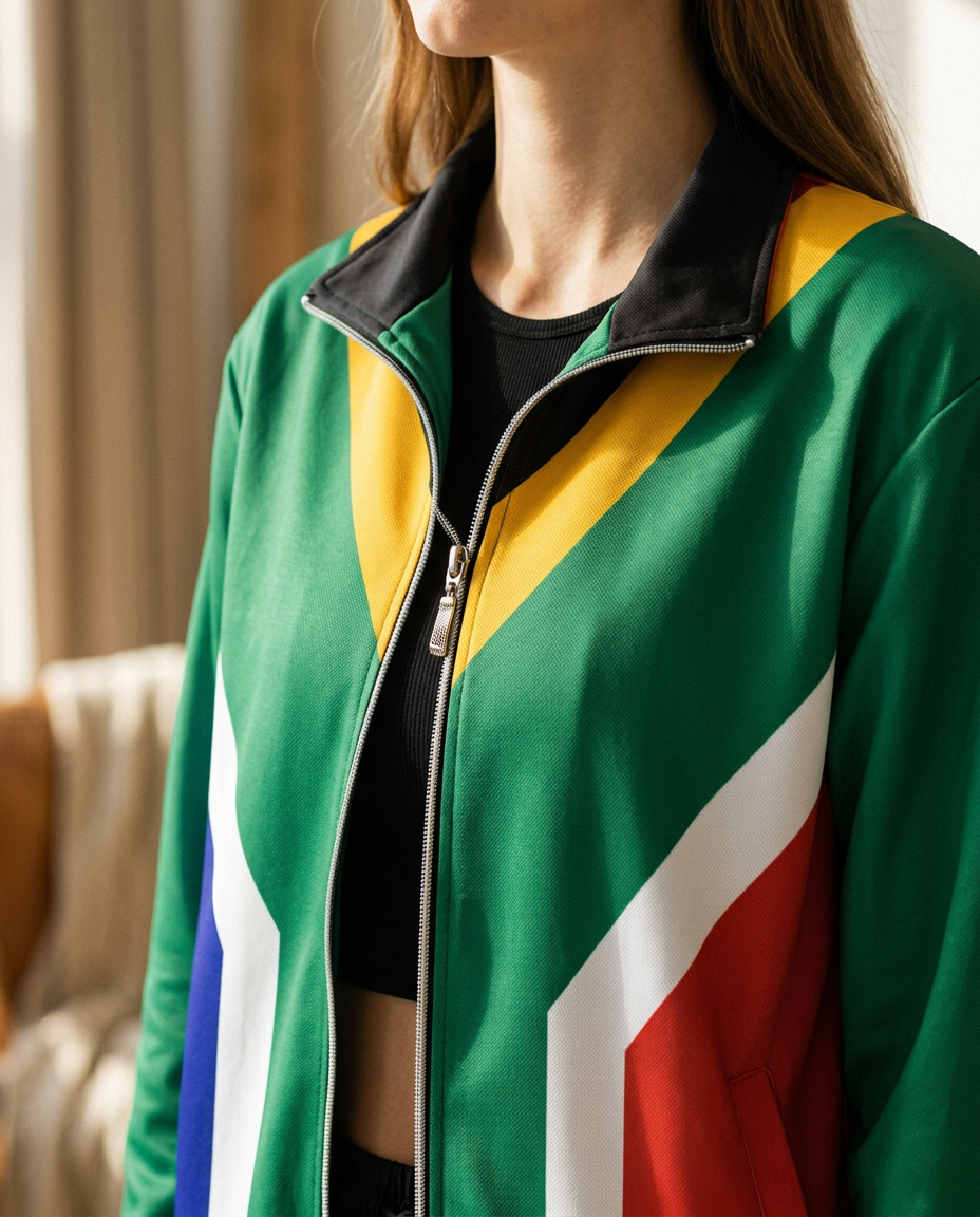 SA Flag Track Jacket fabric and zip detail
