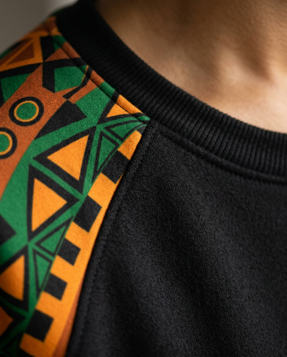 Mzansi Unisex Sweatshirt shoulder and fleece detail