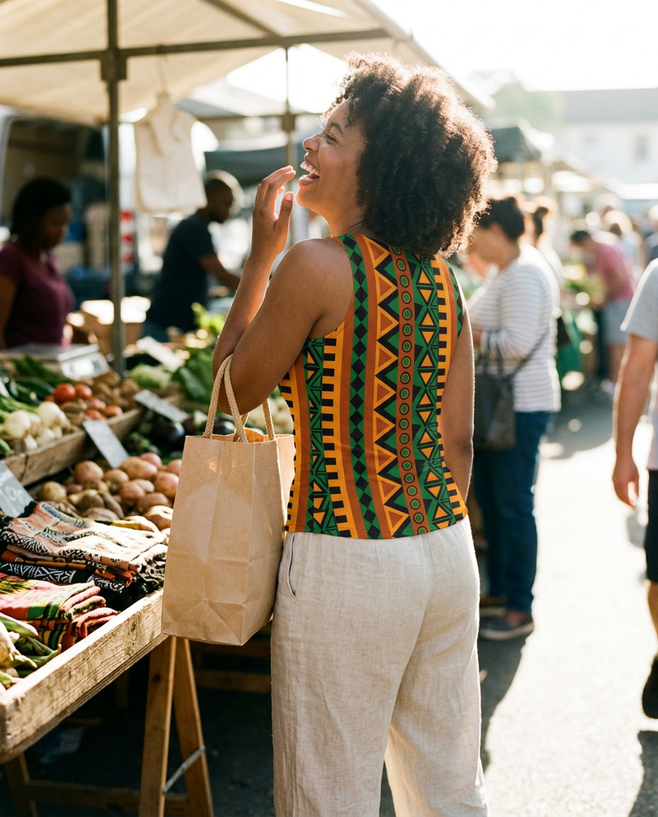 Mzansi Tank Top at a morning market